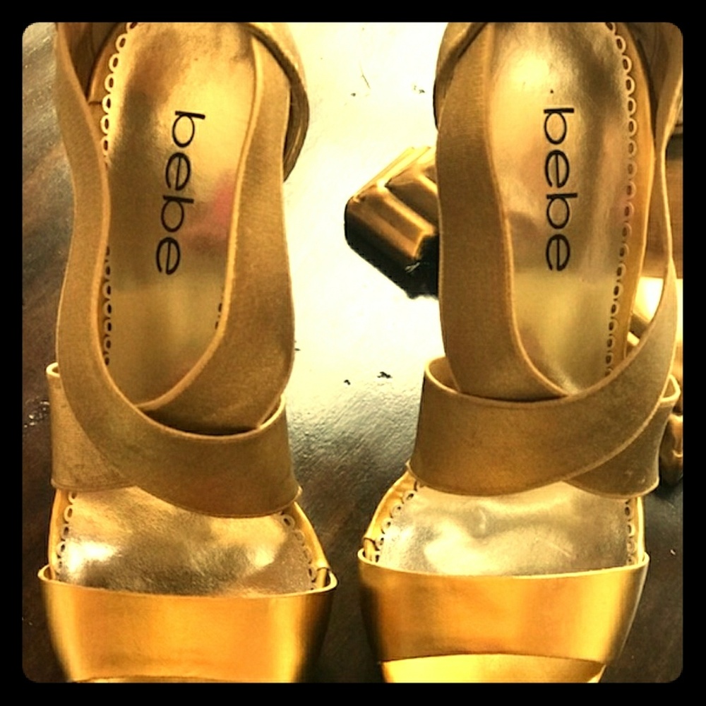 Bebe Gold Leather High Heels